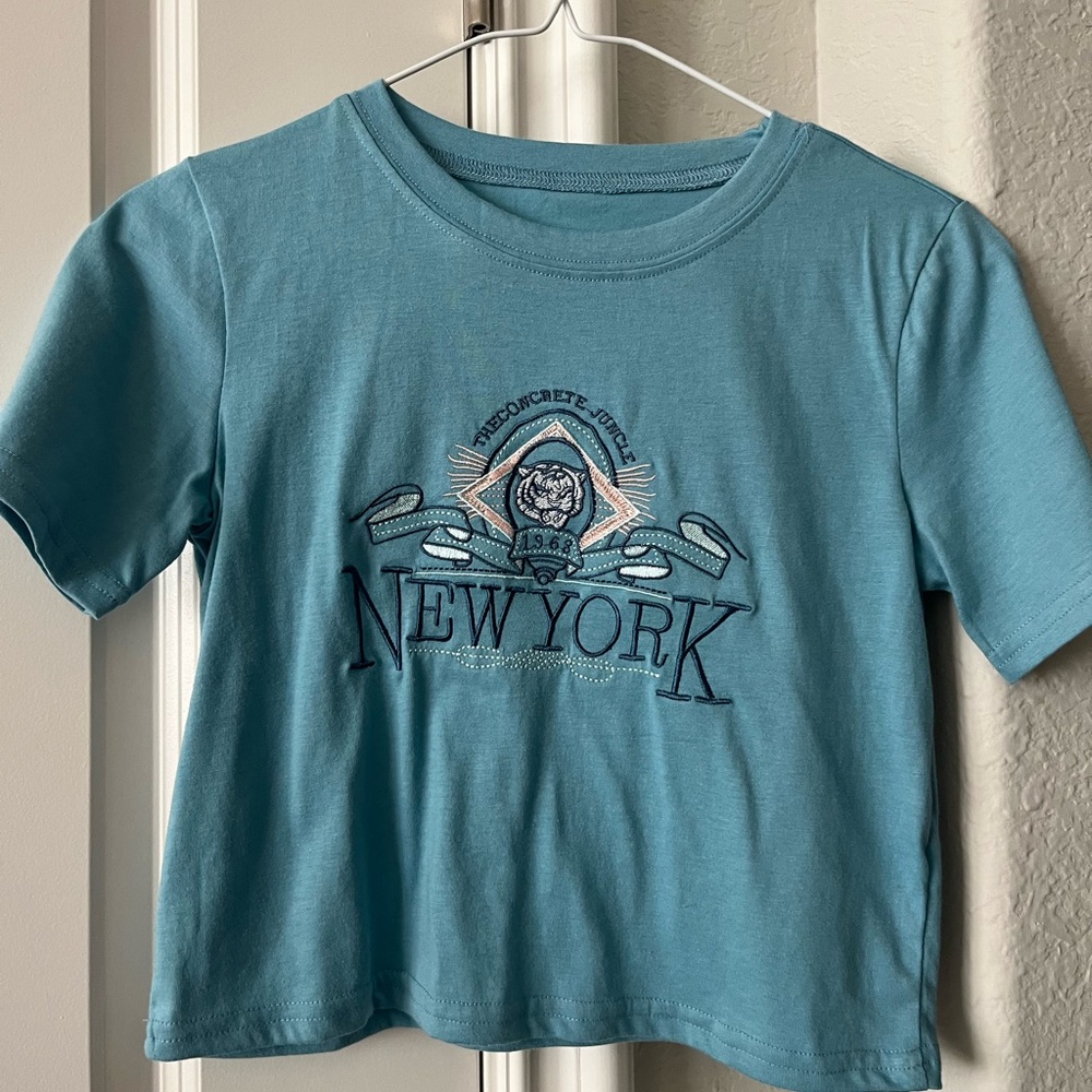 Shein new york blue baby tee